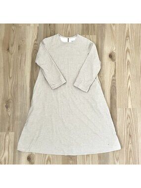 MUJI Flannel Shirt Midi Dress Pullover Pockets Minimalist Beige size Small